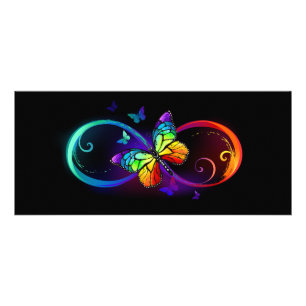 Vibrant infinity with rainbow butterfly on black  rack card