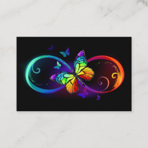 Vibrant infinity with rainbow butterfly on black referral card