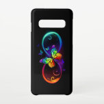 Vibrant infinity with rainbow butterfly on black  samsung galaxy case<br><div class="desc">Multicolor,  bright,  symbol of infinity with rainbow,  detailed butterfly monarch. Rainbow butterfly. Rainbow infinity.</div>