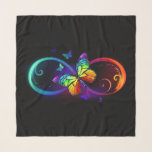 Vibrant infinity with rainbow butterfly on black scarf<br><div class="desc">Multicolor,  bright,  symbol of infinity with rainbow,  detailed butterfly monarch. Rainbow butterfly. Rainbow infinity.</div>