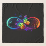 Vibrant infinity with rainbow butterfly on black scarf<br><div class="desc">Multicolor,  bright,  symbol of infinity with rainbow,  detailed butterfly monarch. Rainbow butterfly. Rainbow infinity.</div>