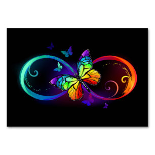 Vibrant infinity with rainbow butterfly on black  table number