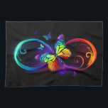 Vibrant infinity with rainbow butterfly on black tea towel<br><div class="desc">Multicolor,  bright,  symbol of infinity with rainbow,  detailed butterfly monarch. Rainbow butterfly. Rainbow infinity.</div>