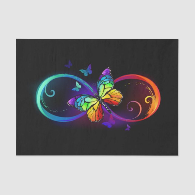 Vibrant infinity with rainbow butterfly on black tissue paper (Front)