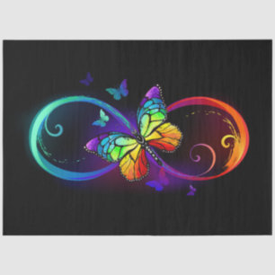Vibrant infinity with rainbow butterfly on black tissue paper