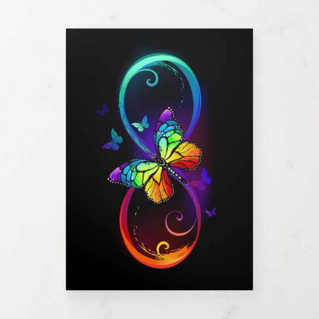 Vibrant infinity with rainbow butterfly on black Tri-Fold announcement (Cover)