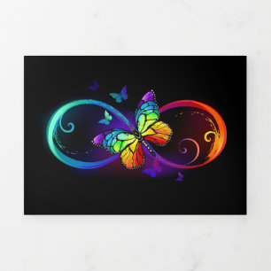 Vibrant infinity with rainbow butterfly on black Tri-Fold card