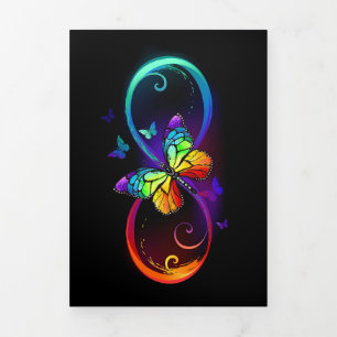Vibrant infinity with rainbow butterfly on black Tri-Fold card