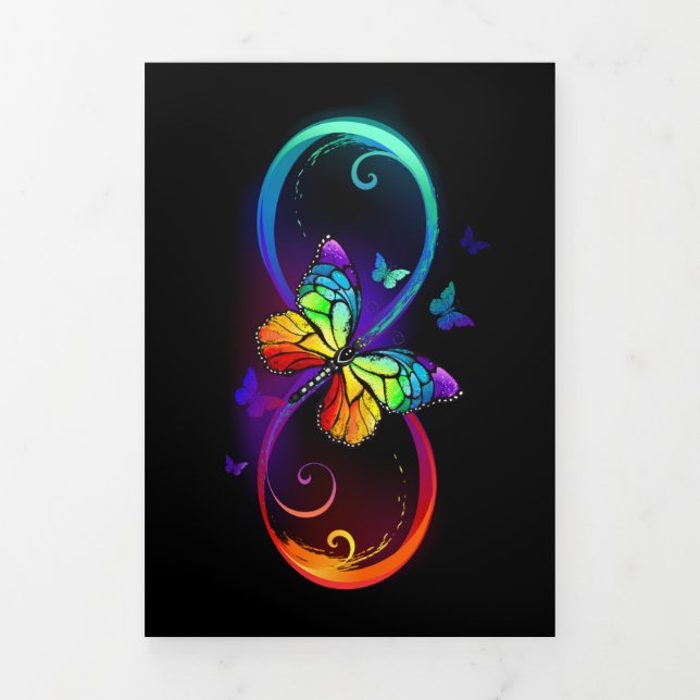 Vibrant infinity with rainbow butterfly on black Tri-Fold invitation (Cover)