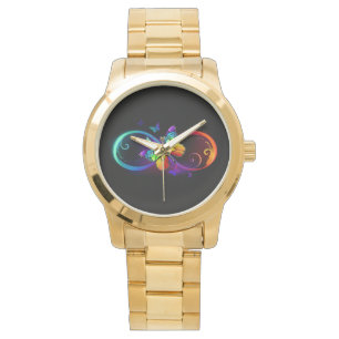 Vibrant infinity with rainbow butterfly on black watch