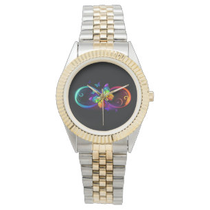 Vibrant infinity with rainbow butterfly on black  watch