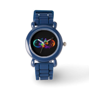Vibrant infinity with rainbow butterfly on black watch