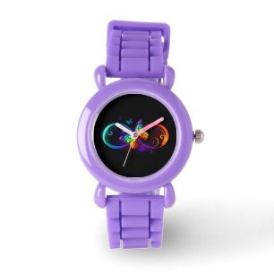 Vibrant infinity with rainbow butterfly on black watch
