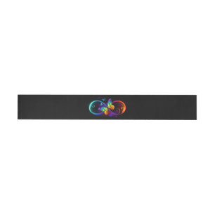 Vibrant infinity with rainbow butterfly on black wrap around label