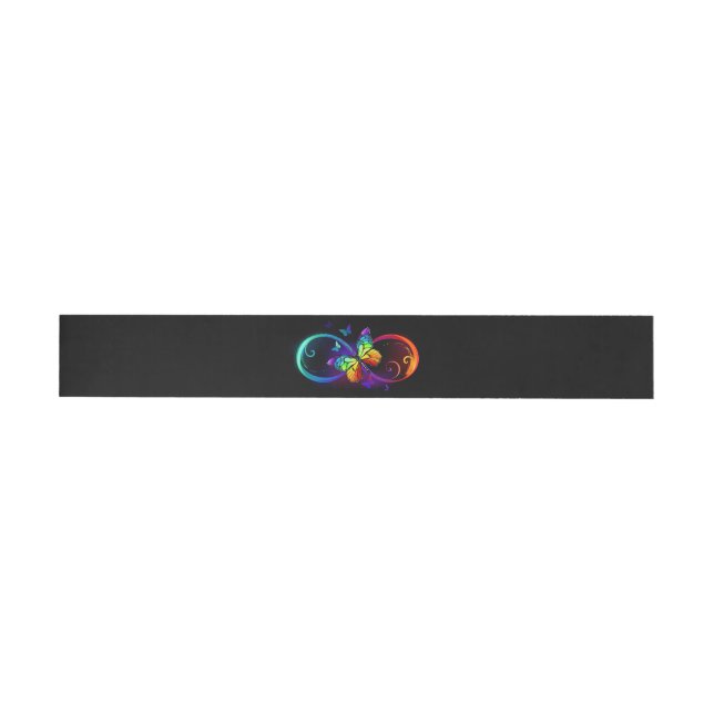 Vibrant infinity with rainbow butterfly on black wrap around label (Individual)