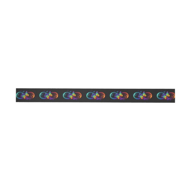 Vibrant infinity with rainbow butterfly on black wrap around label (Individual)