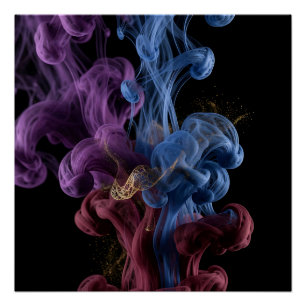 Vibrant Ink Smoke Gold Glitter Abstract Art Poster