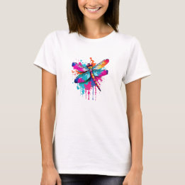 Vibrant Ink Splatter Dragon Fly Pop Art, Colourful T-Shirt