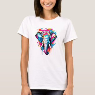Vibrant Ink Splatter Elephant Pop Art, Colourful T-Shirt