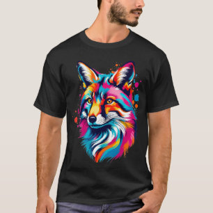 Vibrant Ink Splatter Fox Pop Art, Colourful T-Shirt