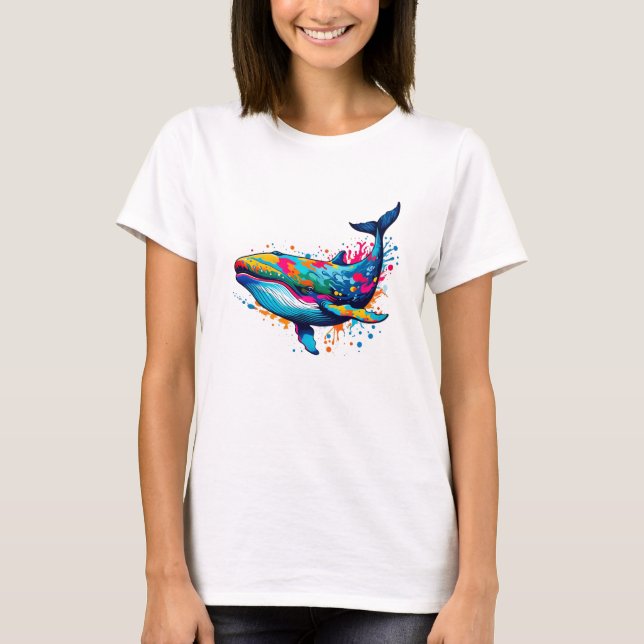 Vibrant Ink Splatter Whale Pop Art, Colourful T-Shirt (Front)