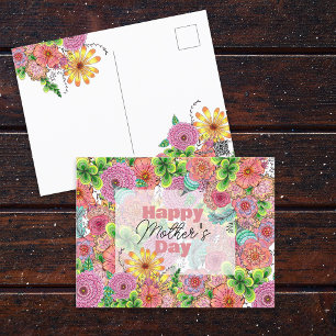 Vibrant Intricate Hand-drawn Florals Mother's Day Postcard