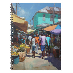 Vibrant Island Street Market Colorful Art Notebook