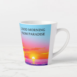 Vibrant Island Sunset Good Morning From Paradise Latte Mug