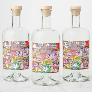 Vibrant Italian Facade Liquor Bottle Label