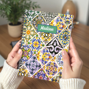 Vibrant Italian Majolica Green Tile Art Notebook