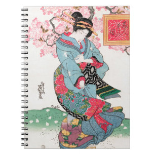 Vibrant Japanese Geisha in Spring Kimono Art Notebook