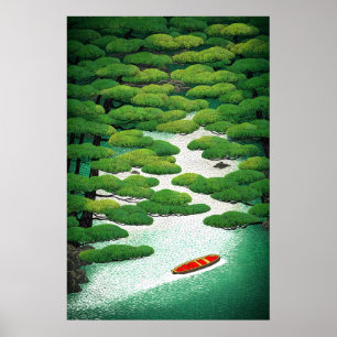 Vibrant Japanese River Wall Art Ukiyo-e Pine