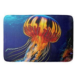 Vibrant Jellyfish Underwater Art Bath Mat