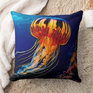 Vibrant Jellyfish Underwater Art Cushion