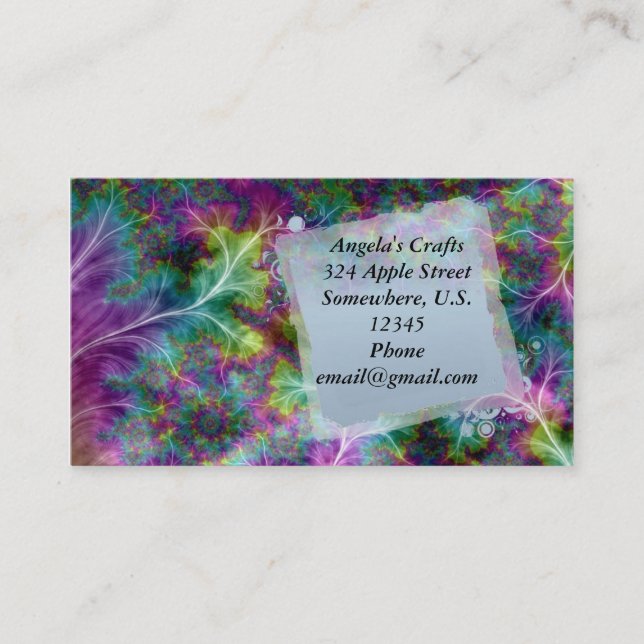 Vibrant Jewel tone Fractal Ferns Business Card (Front)