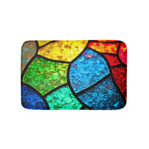 Vibrant Jewel Toned Stained Glass Texture Art Bath Mat