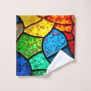 Vibrant Jewel Toned Stained Glass Texture Art Bath Towel Set