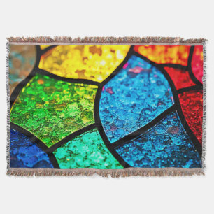 Vibrant Jewel Toned Stained Glass Texture Art Throw Blanket