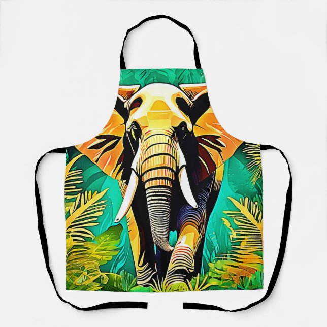 Vibrant Jungle Elephant Scene Design Apron (Front)