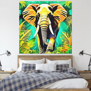 Vibrant Jungle Elephant Scene Design Canvas Print
