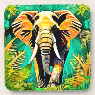 Vibrant Jungle Elephant Scene Design Coaster