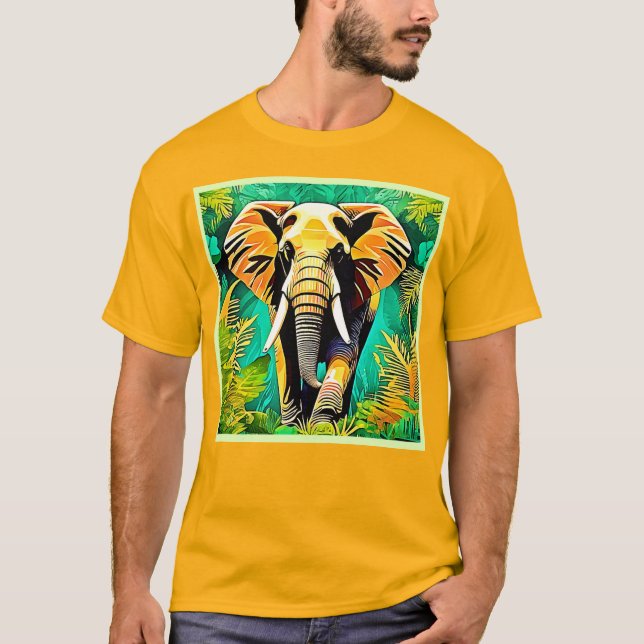 Vibrant Jungle Elephant Scene Design T-Shirt (Front)