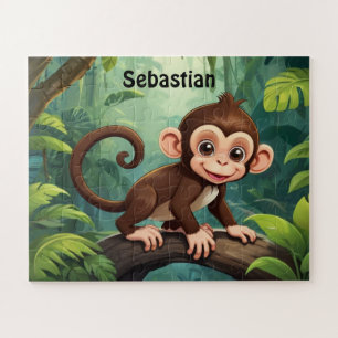 Vibrant Jungle Monkey Personalised Jigsaw Puzzle