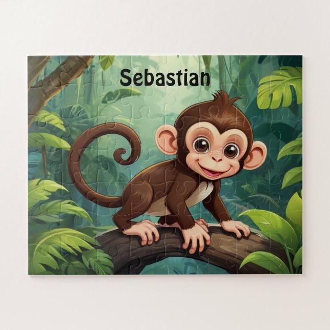Vibrant Jungle Monkey Personalised Jigsaw Puzzle (Horizontal)