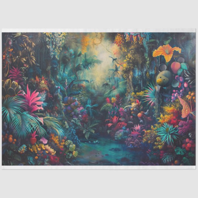 Vibrant Jungle Rhapsody Background Decoupage Tissue Paper (Front)