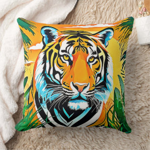Vibrant Jungle Tiger Art Design Cushion