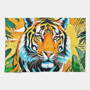 Vibrant Jungle Tiger Art Design Tea Towel