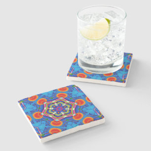 Vibrant Kaleidoscope Geometric Abstract Stone Coaster