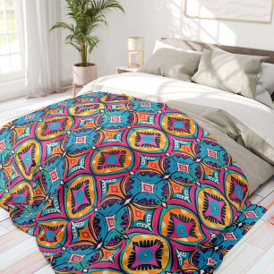 Vibrant Kaleidoscopic Circles Bohemian Fleece Blanket