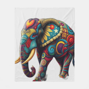 Vibrant Kaleidoscopic Elephant Art Fleece Blanket